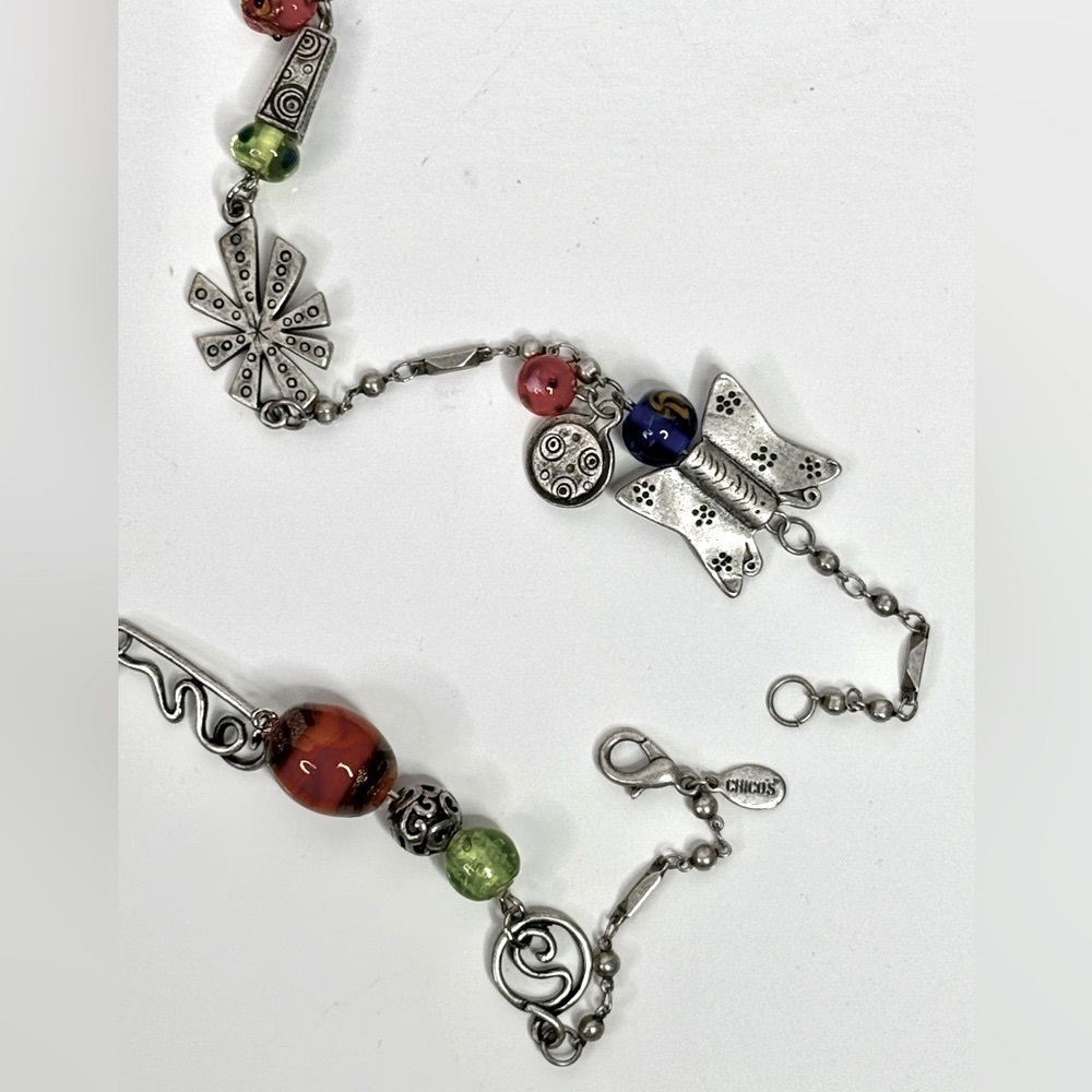 CHICO’S 21 Inch Long Multicolor Stones Beads Burnished Silver Necklace - Picture 8 of 9